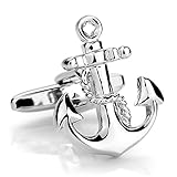 INBLUE Men's Rhodium Plated Cufflinks Silver Tone Anchor Shirt Wedding