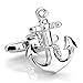 INBLUE Men's Rhodium Plated Cufflinks Silver Tone Anchor Shirt Wedding