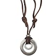 Oidea Double Ring Pendant Adjustable Leather Cord Necklace - Brown, 16"-30", Gift Bag Included