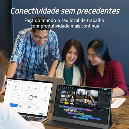 Monitor Portátil IPS 15.6" Full HD 1080p, Ultrafino, USB-C/HDMI, Capa Inteligente e Alto-falantes - Extensor de Tela para Laptop e Viagem