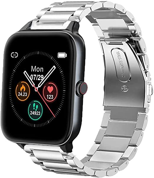 Ceston Blackview R3 Pro Bands, Stainless Steel Metal Replacement Strap Bracelet Compatible with Blackview R3 Pro/R3 Smartwatch/X2 Smartwatch/IOWODO R3 Pro (Silver)