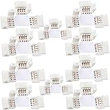 T Shape 4 Pins Connector 10-pack JACKYLED 10mm Solderless Connector 12V 72W Clips for 5050 3528 SMD RGB Fireproof Material LED Strip Lights Connectors (32Pcs clips)