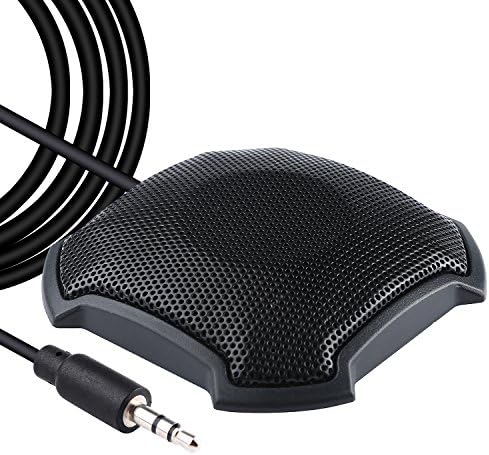 Mini Conference Microphone, Omnidirectional Boundary Desktop Microphone with 3.5mm Stereo Meeting Computer PC Microphone for Recording, Streaming, Gaming, Skype, VoIP Call (4.6ft/1.4m, 2 x2 x1 inch)