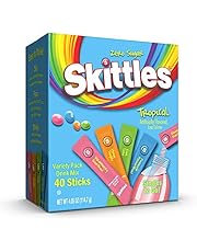 Skittles Singles To Go Tropical Flavors Variety Pack, 40 Count, Powdered Drink Mix, Zero Sugar, Low Calorie, Includes 4 Flavors: Strawberry Starfruit, Mango Tangelo, Kiwi Lime, Pineapple Passionfruit, 40 Total Servings