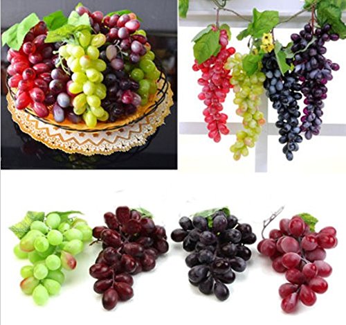 URTop 4 Bunchs of Artificial Black ,Red, Green and Purple Large 85pcs Grapes Plastic Fake Decorative Fruit Food Lifelike Home Wedding Party Garden Decor Mini Simulation Fruit Photography Props - Thumbnail 6