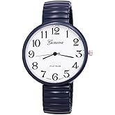 Rosemarie Collections Women's Extra Large 1.75 Inch Round Face Geneva Stretch Band Watch Unisex (Extra Large Face/Navy)