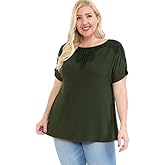 LEEBE Women's Plus Size Round Neck Short Sleeve Crochet Shoulder Swing Top (1X-5X)