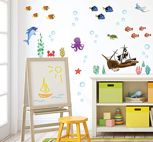 treepenguin Ocean Wall Decals for Kids Rooms â€“ Under The Sea Fish Wall Decor - Bathroom Wall Stickers - Bedroom Bathtub Shower Sea Animal Decorations