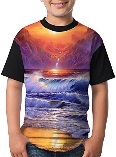 Adolescent Beautiful Mountain Wave Sunset Scene Casual Short Sleeve Tshirts Baseball Raglan Pullover