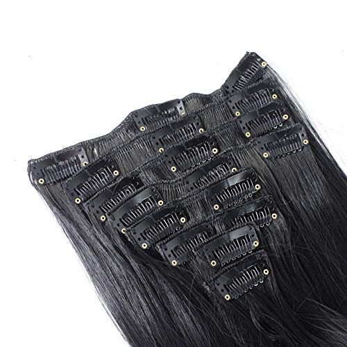 Clip in Hair Extensions Natural Black 1b Straight 18