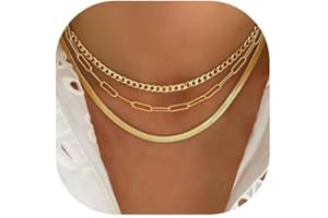 DODDER Gold Layered Necklaces for Women, 14K Gold Plated Dainty Gold Chain Choker Necklace Stack, Herringbone Gold Necklaces Set