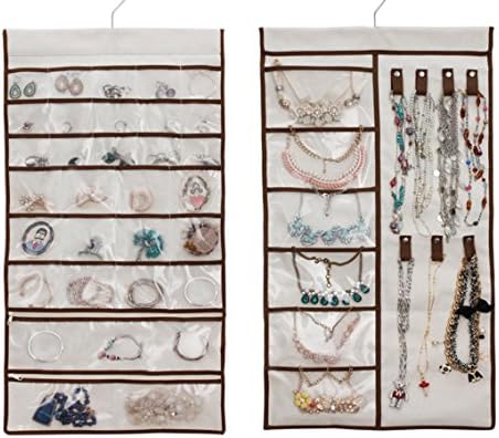 GLWAD Double Sided 38 Pockets Hanging Jewelry Organizer Bracelet Earring Ring necklace Holder Hang Hook Bag
