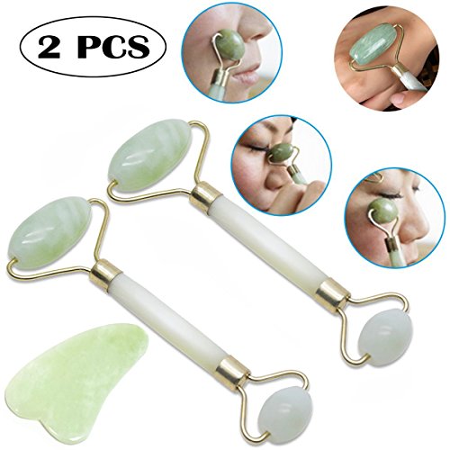 Jade roller facial massager, 2pcs + natural gua sha sto…