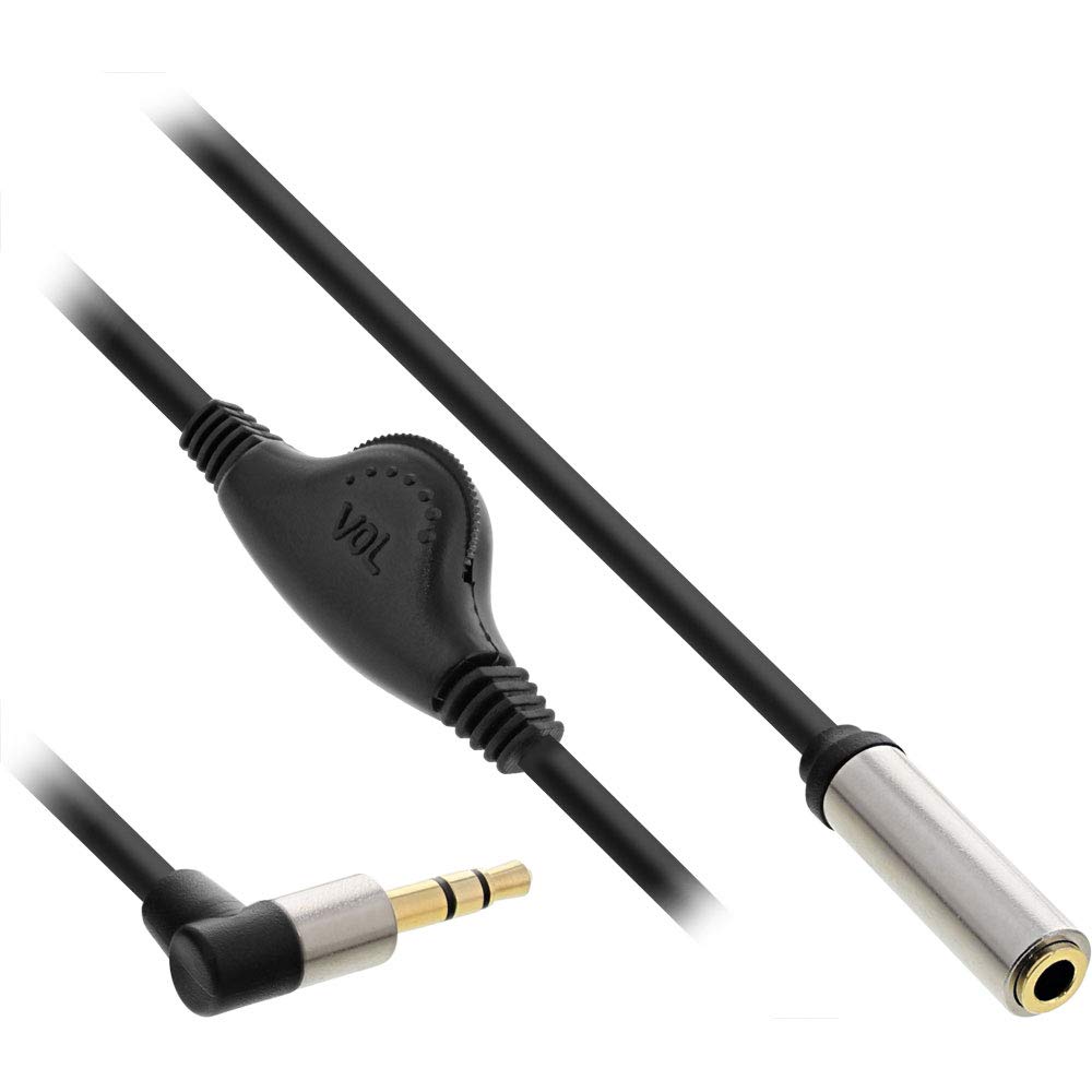 InLine Slim Audio Cable Jack 3.5 mm Male Angled/BU with Volume Control 0.25 m