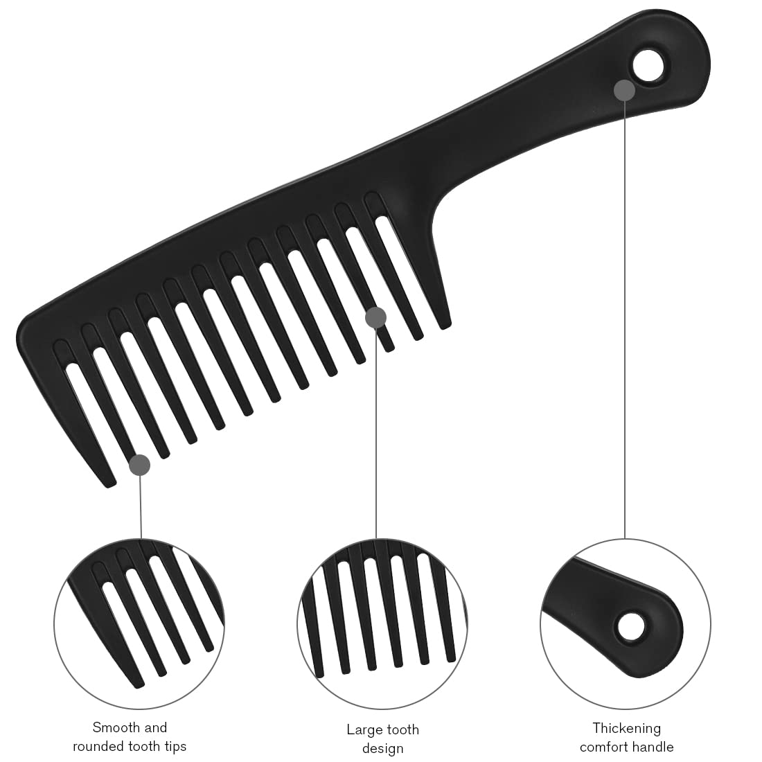 Wide Tooth Anti-Knotting Comb - Anti-Static and Durable, Suitable for Wet or Dry, Long or Short Hair, Reduces Tangling and Hair Loss (Black)