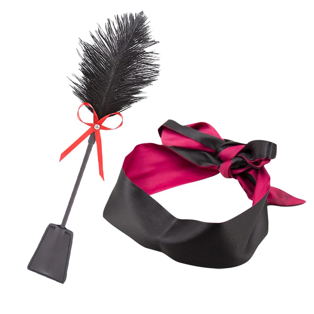 JIHUOO 2 Pcs Satin Blindfold Eye Mask Horse Riding Crop Whip Ribbon Eye Mask Adjustable Sleeping Blindfold Performance Equestrian Crop