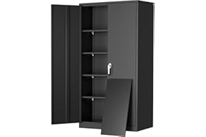 Greenvelly Metal Cabinet with Lock,72" Metal Storage Cabinet with 2 Doors and Adjustable 4 Shelves, Locking Cabinet for Home Office, Garage(36" W x 18" D)