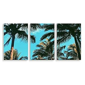 3 Piece Canvas Wall Art Beach Palm Trees Paradise Painting Artwork for Home Prints Framed - 16"x24" x 3 Panels