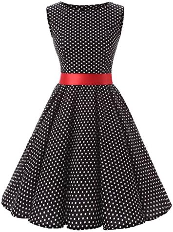 Vintage 50s 60s Sleeveless Retro Style Rockabilly Swing Dress Polka Dot (X-Large, Black with White Small Dot)