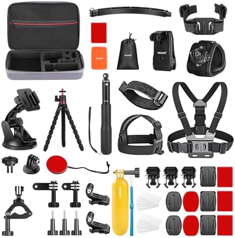 50 in 1 Action 5 Kit di Accessori per Fotocamere Compatibile con GoPro Hero 13 12 11 DJI OSMO 4 3 2 Insta360 X4 X3 SJCAM AKASO VicTsing APEMAN Campark Sony DV,Supporto Palo per Fotocamera GP-10