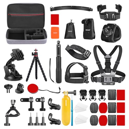50 in 1 Action 5 Kit di Accessori per Fotocamere Compatibile con GoPro Hero 13 12 11 DJI OSMO 4 3 2 Insta360 X4 X3 SJCAM AKASO VicTsing APEMAN Campark Sony DV,Supporto Palo per Fotocamera GP-10