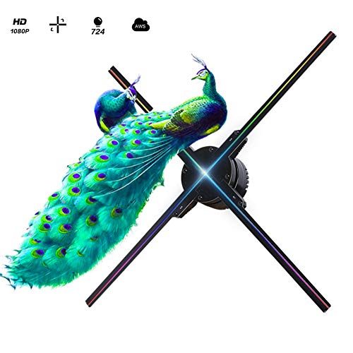 Hologram Projector, 100-240V LED Holographic 1080P 3D Hologram Player Advertising Exhibition Display Fan 3D Photos Videos Projector 65CM for Windows / Android(US)