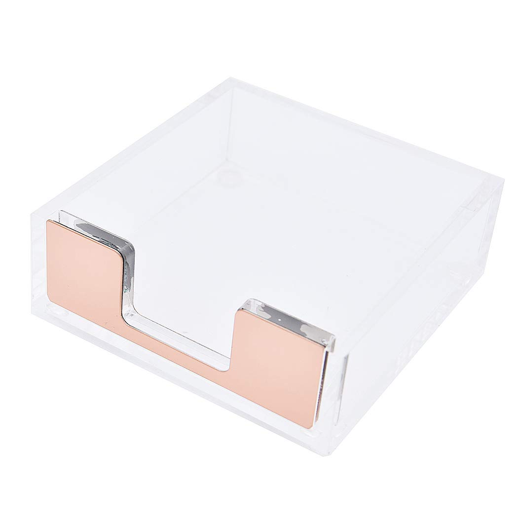 SIPLIV Clear Acrylic Sticky Note Holder Sticky Note Dispenser Memo Pad Holder Box Message Pad Notice Storage Box Business Card Dispenser Stationery for Office Home School, Rose Gold