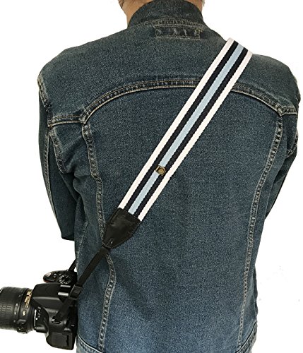 Camera Neck Shoulder Belt Strap,Alled Leather Vintage Print Soft Camera Straps for Women /Men for DSLR / SLR / Nikon / Canon / Sony / Olympus / Samsung / Pentax/ Fujifilm (Soft White and Blue)
