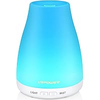 URPOWER 2nd Version Essential Oil Diffuser Aroma Essential Oil Cool Mist Humidifier with Adjustable Mist Mode,Waterless Auto Shut-Off and 7 Color LED Lights Changing for Home (White)