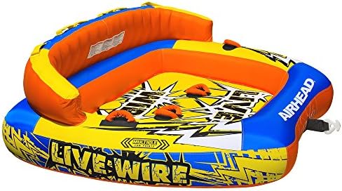 Airhead AHLW-3 Live Wire 3 Inflatable 1-3 Rider Boat Towable Lake Water Tube with Dual Tow Points, Speed Safety Valve, and Handles