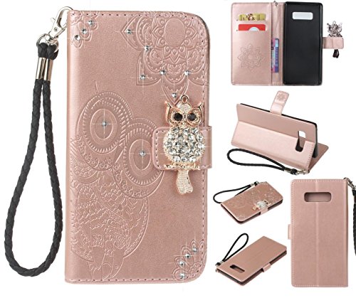 Note 8 Case,Galaxy Note 8 Wallet Case,Jesiya Cute Cartoon Owl Embossed Mandala Flower Carve PU Leather Credit card Slot Flip Cover Kickstand with Strap Magnet Clip case For Samsung Galaxy Note 8