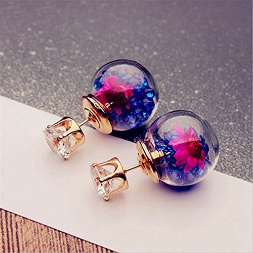 image for OrliverHL Women's Fashion Glass Ball Broken Drill Dry Flower Earrings 