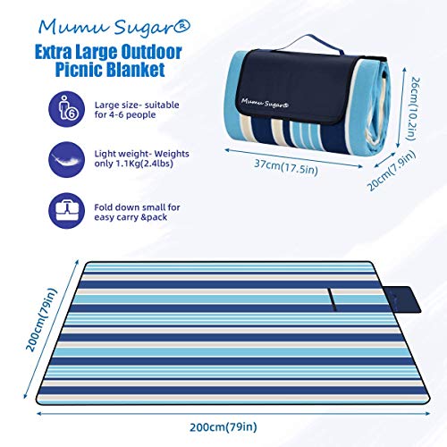 Mumu Sugar Outdoor Picnic Blanket, 3-Layer Extra Large Waterproof Portable Picnic Mat - Beach Blanket Sand Proof for Camping,Park,Beach,Hiking, Family Concerts - Thumbnail 2
