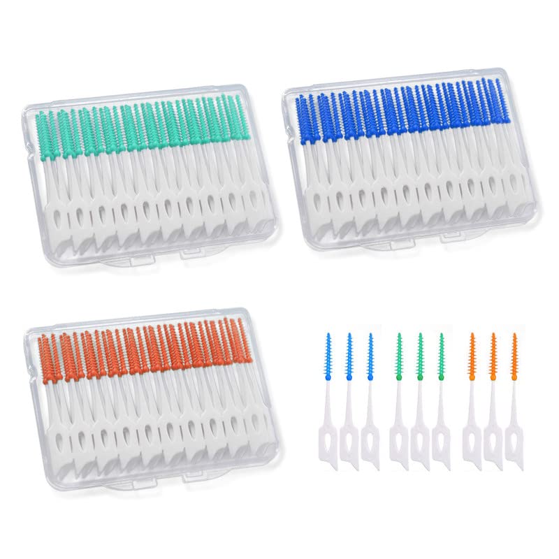 MIVAIUN 120 PCS Interdental Brushes,Tooth Floss Picks,Dual-Use Dental Floss Sticks,Adaptive interdental Brush,Teeth Cleaner with Storage Case for Daily Cleaning Teeth (Blue+Green+Orange)