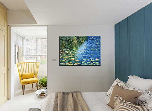 baccow - 2436" Texture Hand Painted Water Lily Pond 1914 Claude Monet Art Reproduction Framed Oil Painting On Canvas Wall Art for Living Room Bedroom Office Home decor - Thumbnail 7
