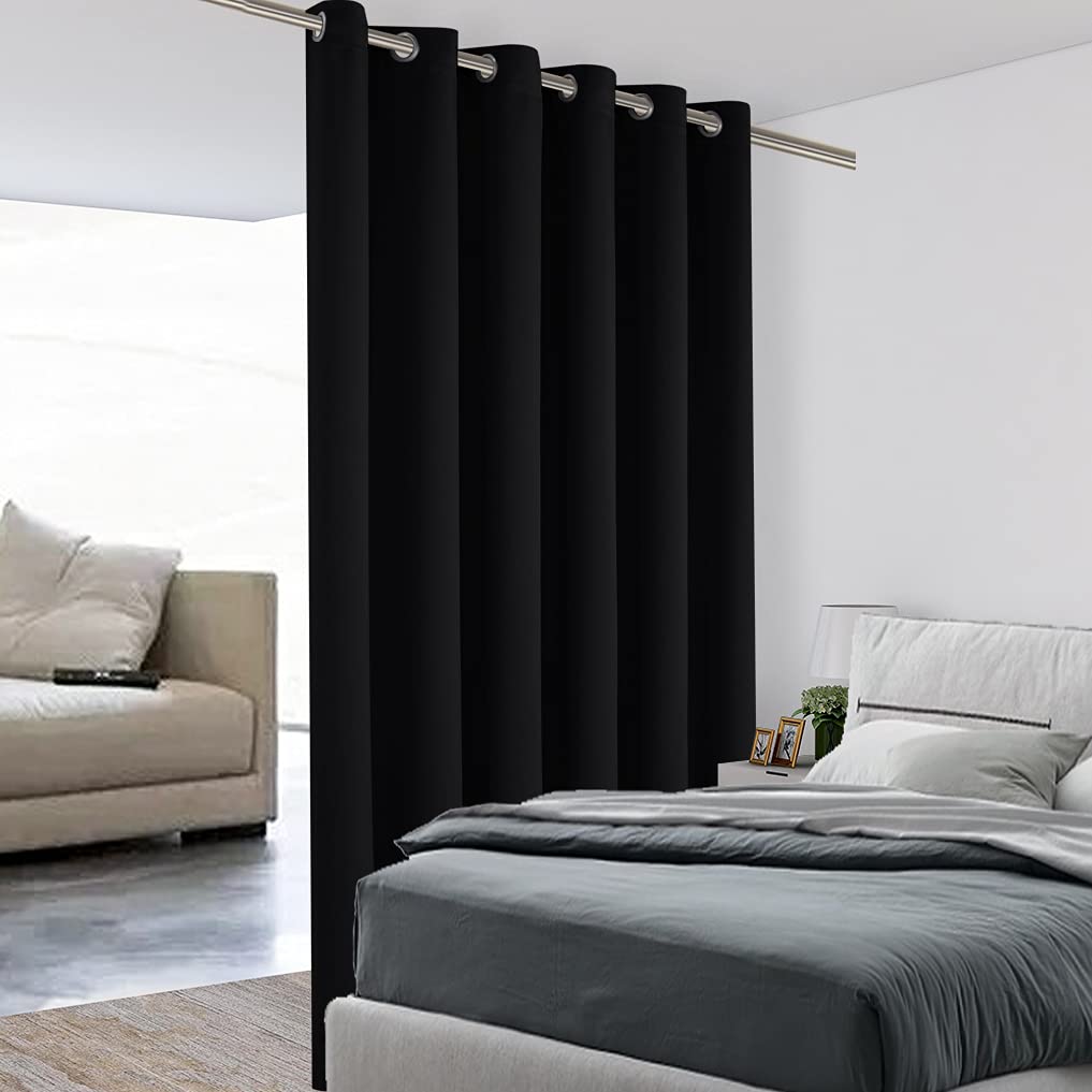 BONZER Room Divider Curtain Grommet Thermal Insulated Wide Blackout Curtains for Bedroom Living Room, 108L x 70W Inch (9L x 5.8W ft), 1 Panel, Black