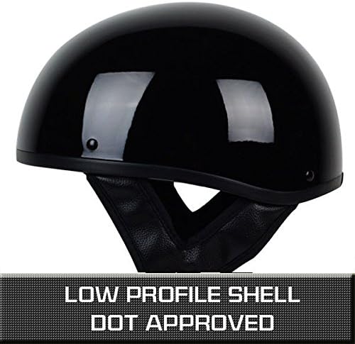 PGR B03 LOW PROFILE OLD SCHOOL SKID LIDS HARLEY STYLE DOT APPROVED MOTORCYCLE HALF HELMET CHOPPER CRUISER CUSTOM SHORTY RACKUS (XSmall, Gloss Black)