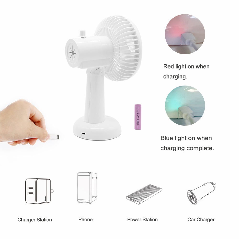 Disifen Desk Fan, Rechargeable USB Fan, 2 Speed Mini Personal Desktop Fan for Home Office Library Outdoor.(White)