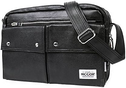 Waterproof Coated Canvas Double Zippers Messenger Bag Shoulder Laptop Bag School Bookbag Working Computer Satchel Bag for Men and Women Black