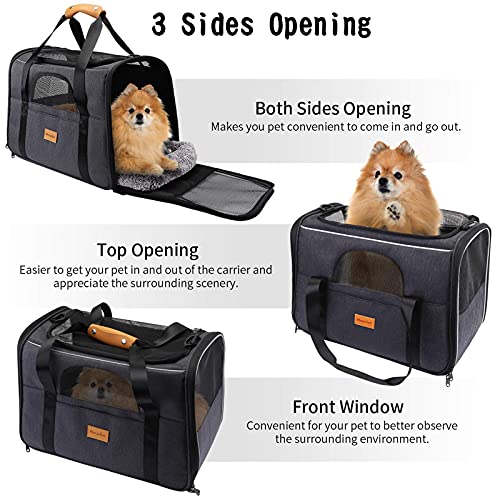Morpilot Pet Carrier Bag, Portable Cat Carrier Bag Top Opening, Removable Mat and Breathable Mesh, Foldable Cat Carrier Transport Bag for Dogs and Cats, with Shoulder Strap and Pet Bowl Grey