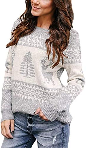 Womens Christmas Sweater Youngh Tree Loose Long Sleeve Casual Knitting Tunic Pullovers