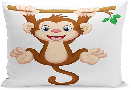 Semtomn Throw Pillow Covers Brown Cartoon Cute Baby Monkey Hanging On Tree Animal Clipart Tail Ape Pillow Case Cushion Cover Lumbar Pillowcase Decoration For Couch Sofa Bedding Car X 30 Inchs