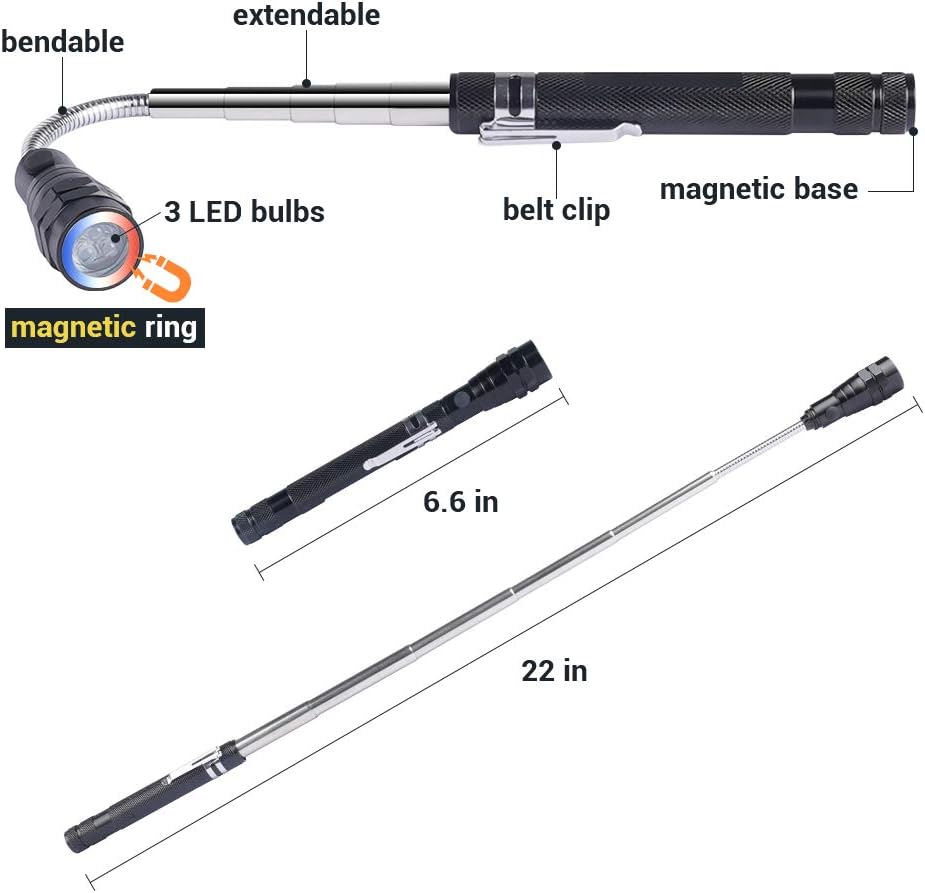 LED Magnetic Pickup Tool, Cool Gifts for Dad Father Husband Men Women, Unique Tool Gadget for Boyfriend Him Mechanic Car Guy, Birthday Gift Idea Christmas Gifts Stocking Stuffers for Men Dad Grandpa - - 