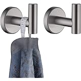 JQK Bathroom Towel Hook, Coat Robe Clothes Bath Wall Hooks for Kitchen Garage, 2 Pack Brushed Finish, TH100-BN-P2
