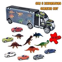 Tuptoel 12PCS Transport Car Carrier Dinosaur Truck Toys Set, Includes 6 Dinosaurs Toys & 6 Off-Road Car Toys, Preschool Educational Gift for Boys/Girls/Kids/Toddlers