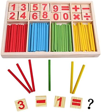 Ywsports Kids Early Education Learning Toy Wooden Number Cards and Counting Rods with Box