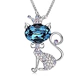 LadyRosian Cat Princess”Cute Fashion Love Pendant Necklace - Made with Blue Swarovski Crystals Elements Women&Girls Jewelry Gifts