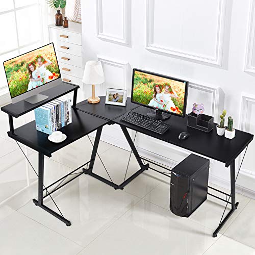 SIMBR LShaped Desk 58.4” Computer Desk, Corner Gaming Desk with Shelf
