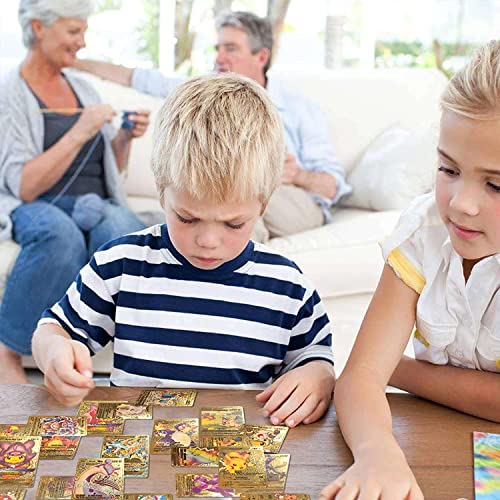 Golden Pokemon Cards 58 pcsTCG Gold Cards，Rare Cards GX Rare V Series CardsVmax GoldFoil Cards- for Kids, Fans & Collectors