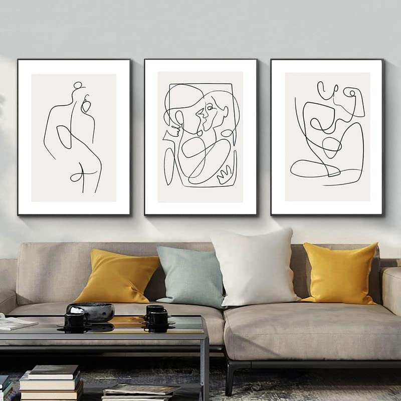 Minimalist Line Art Print Abstract Women Line Poster Black and White Abstract Minimalist Wall Art Line Drawing Wall Decor Women Body Pictures for Living Room Bedroom Wall Decor Set of 3 Unframed